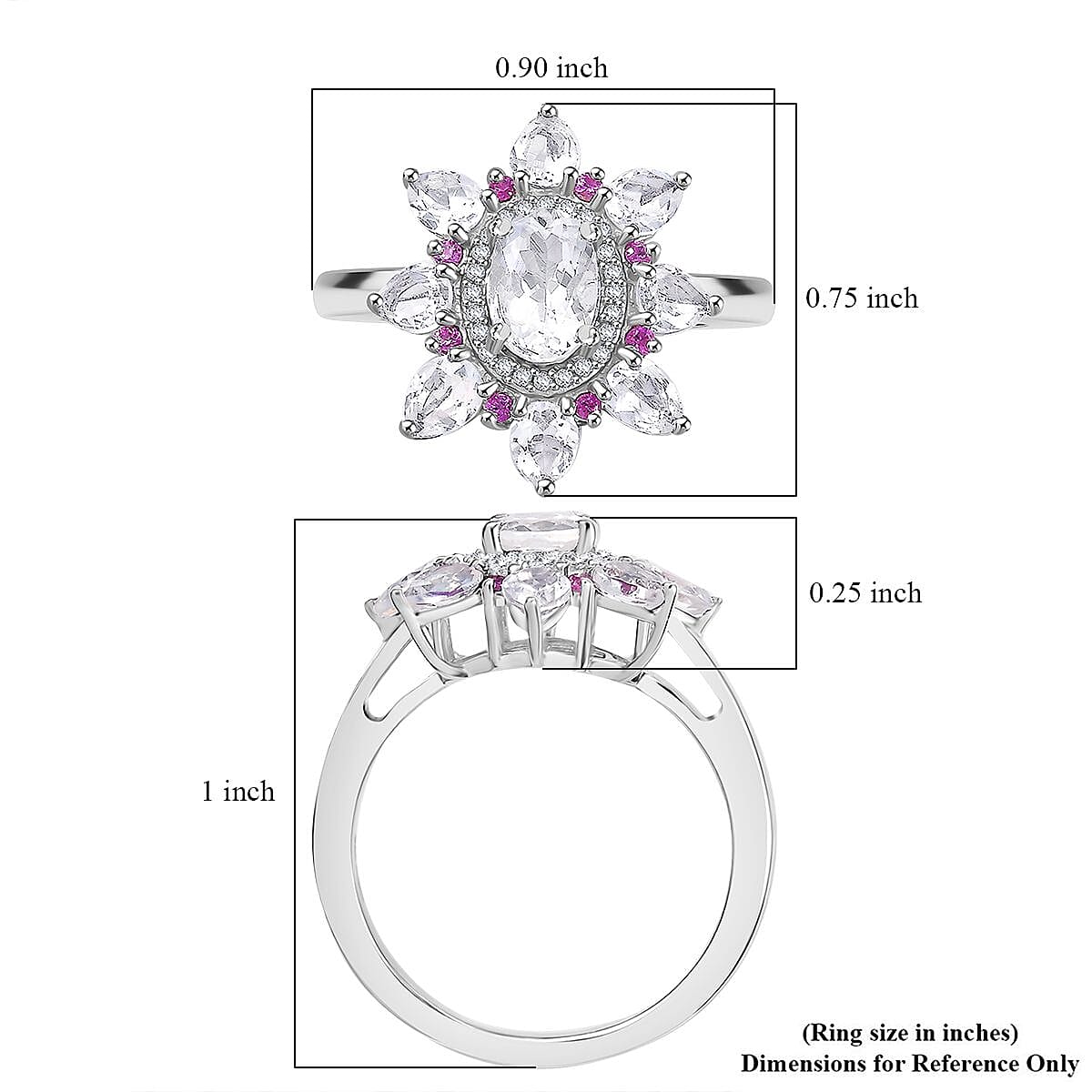 Premium Malagasy Moonstone and Multi Gemstone 2.40 ctw Floral Ring in Rhodium Over Sterling Silver (Size 8.0) (Del. in 8-10 Days) image number 5