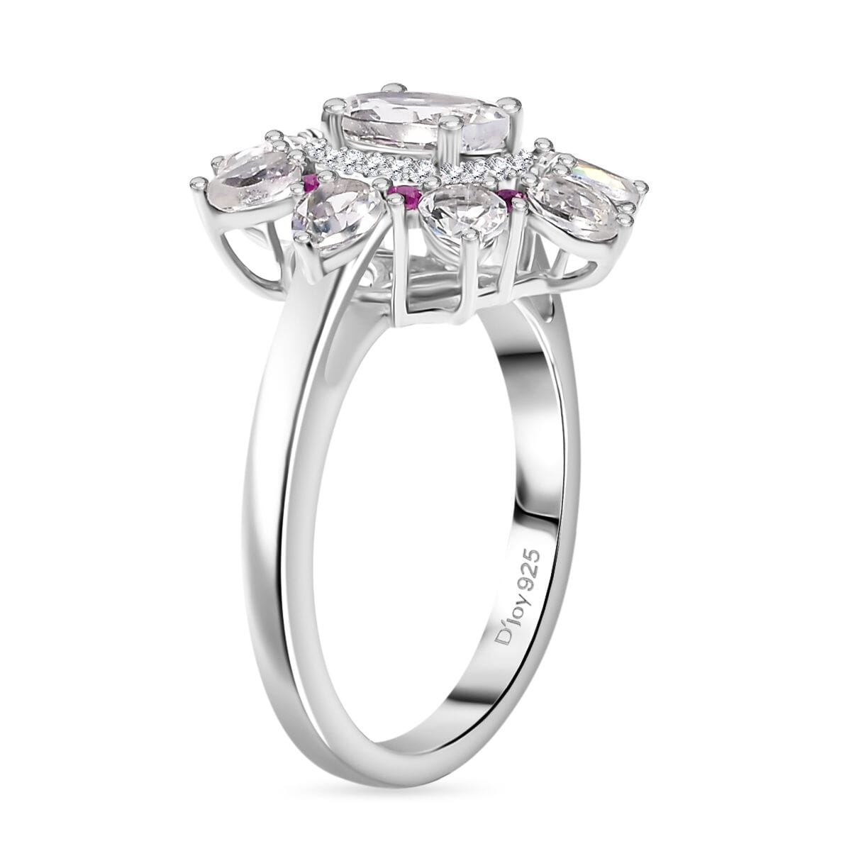 Premium Malagasy Moonstone and Multi Gemstone 2.40 ctw Floral Ring in Rhodium Over Sterling Silver (Size 9.0) (Del. in 8-10 Days) image number 3