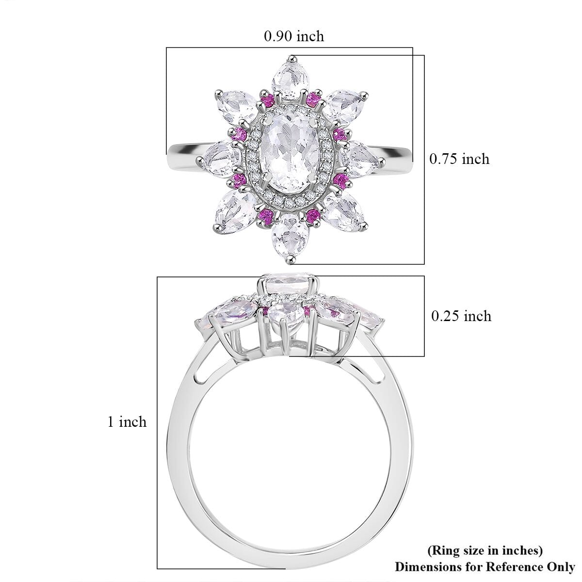 Premium Malagasy Moonstone and Multi Gemstone 2.40 ctw Floral Ring in Rhodium Over Sterling Silver (Size 9.0) (Del. in 8-10 Days) image number 5