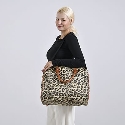Black, Yellow Leopard Pattern Tote Bag with 40 Shoulder Strap