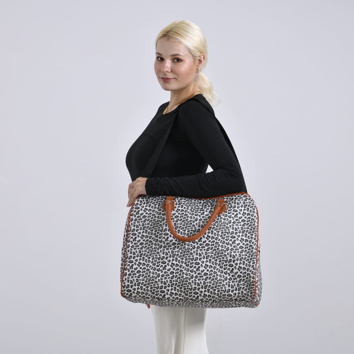 Black, White Leopard Pattern Tote Bag with 40 Shoulder Strap image number 1