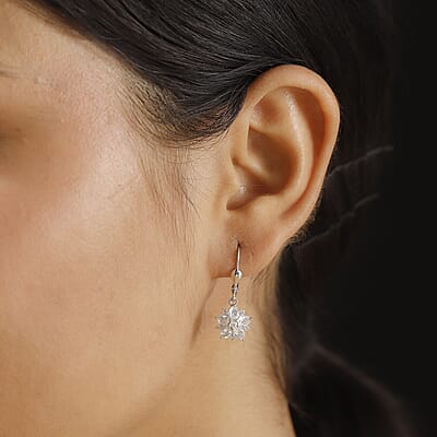 D'Joy Premium Malagasy Moonstone and White Zircon 2.50 ctw Floral Lever Back Earrings in Rhodium Over Sterling Silver