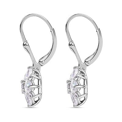 D'Joy Premium Malagasy Moonstone and White Zircon 2.50 ctw Floral Lever Back Earrings in Rhodium Over Sterling Silver