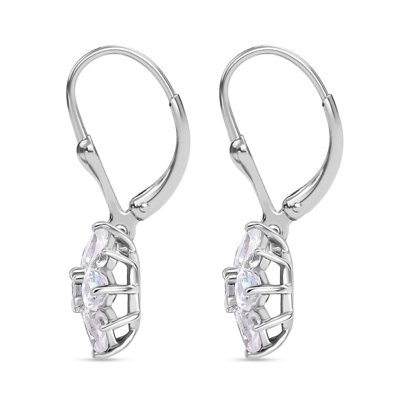 D'Joy Premium Malagasy Moonstone and White Zircon 2.50 ctw Floral Lever Back Earrings in Rhodium Over Sterling Silver