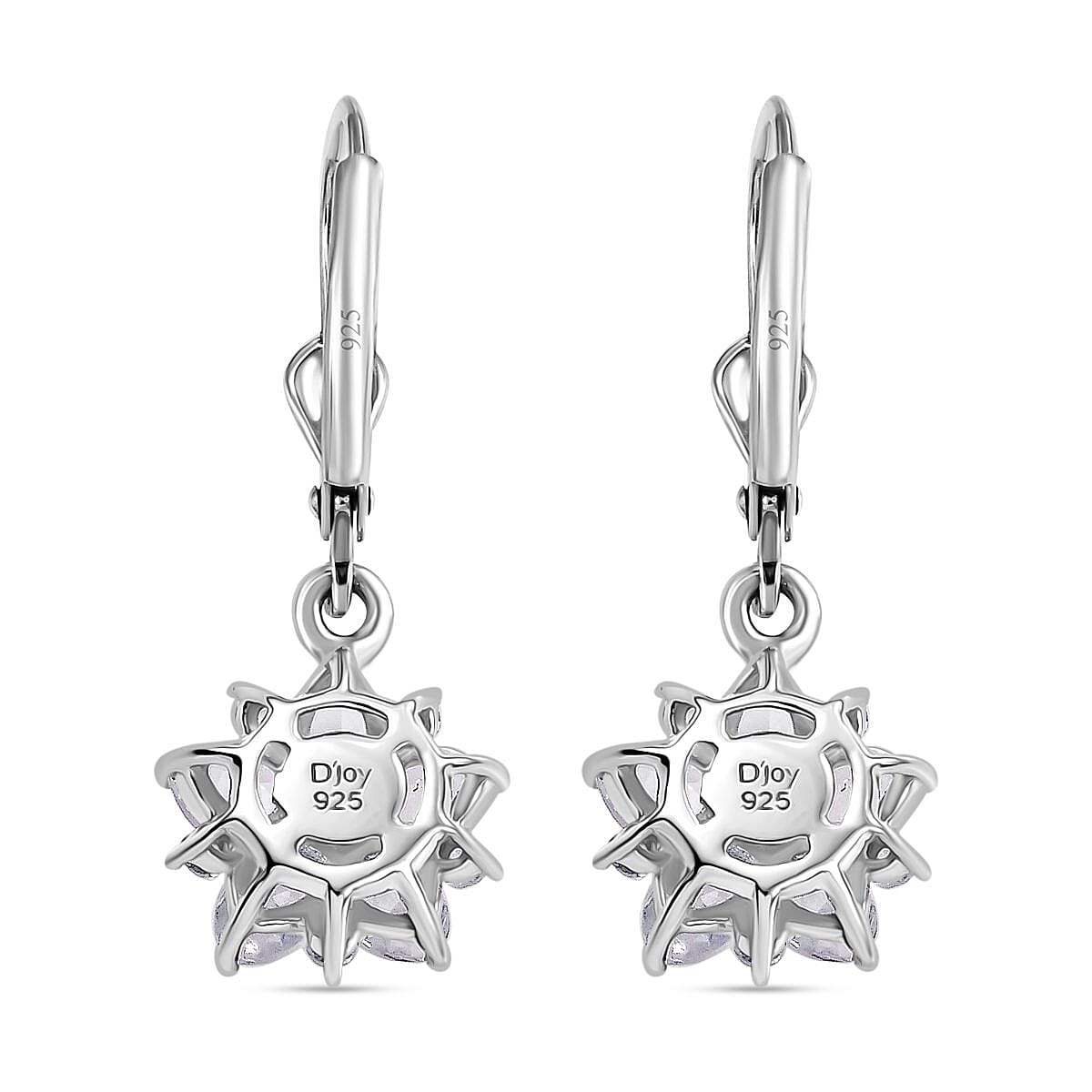 D'Joy Premium Malagasy Moonstone and White Zircon 2.50 ctw Floral Lever Back Earrings in Rhodium Over Sterling Silver