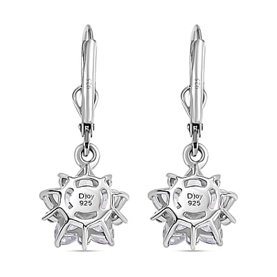 D'Joy Premium Malagasy Moonstone and White Zircon 2.50 ctw Floral Lever Back Earrings in Rhodium Over Sterling Silver