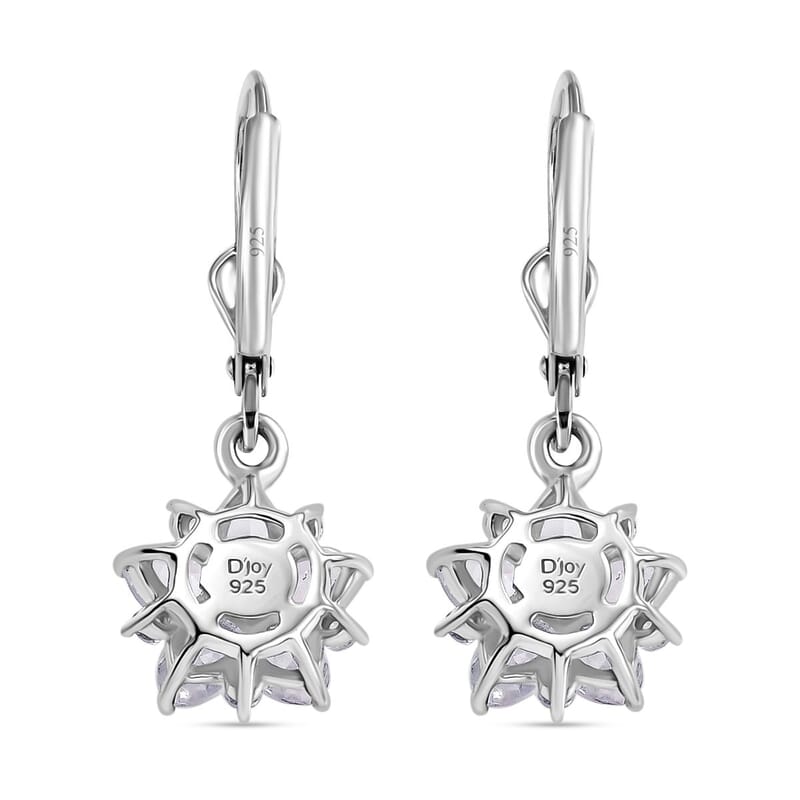 D'Joy Premium Malagasy Moonstone and White Zircon 2.50 ctw Floral Lever Back Earrings in Rhodium Over Sterling Silver