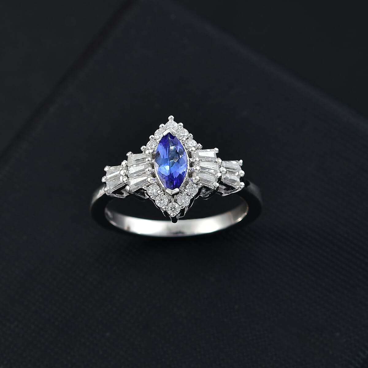 AAA Tanzanite and Moissanite 1.20 ctw Ballerina Ring in Rhodium Over Sterling Silver (Size 10.0) image number 1
