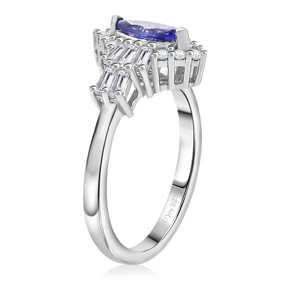 AAA Tanzanite and Moissanite 1.20 ctw Ballerina Ring in Rhodium Over Sterling Silver (Size 10.0) image number 3