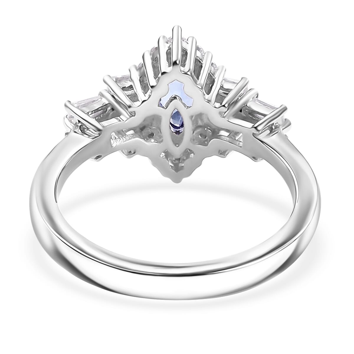 AAA Tanzanite and Moissanite 1.20 ctw Ballerina Ring in Rhodium Over Sterling Silver (Size 10.0) image number 4