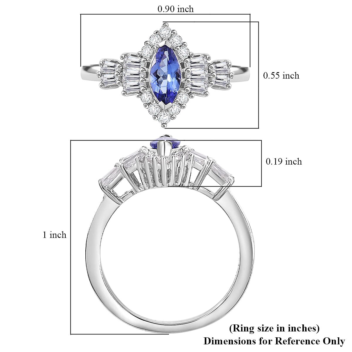 AAA Tanzanite and Moissanite 1.20 ctw Ballerina Ring in Rhodium Over Sterling Silver (Size 10.0)