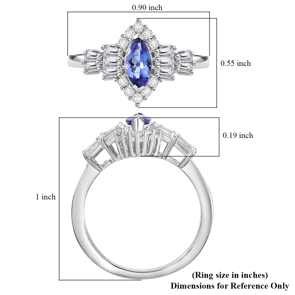 AAA Tanzanite and Moissanite 1.20 ctw Ballerina Ring in Rhodium Over Sterling Silver (Size 10.0) image number 5