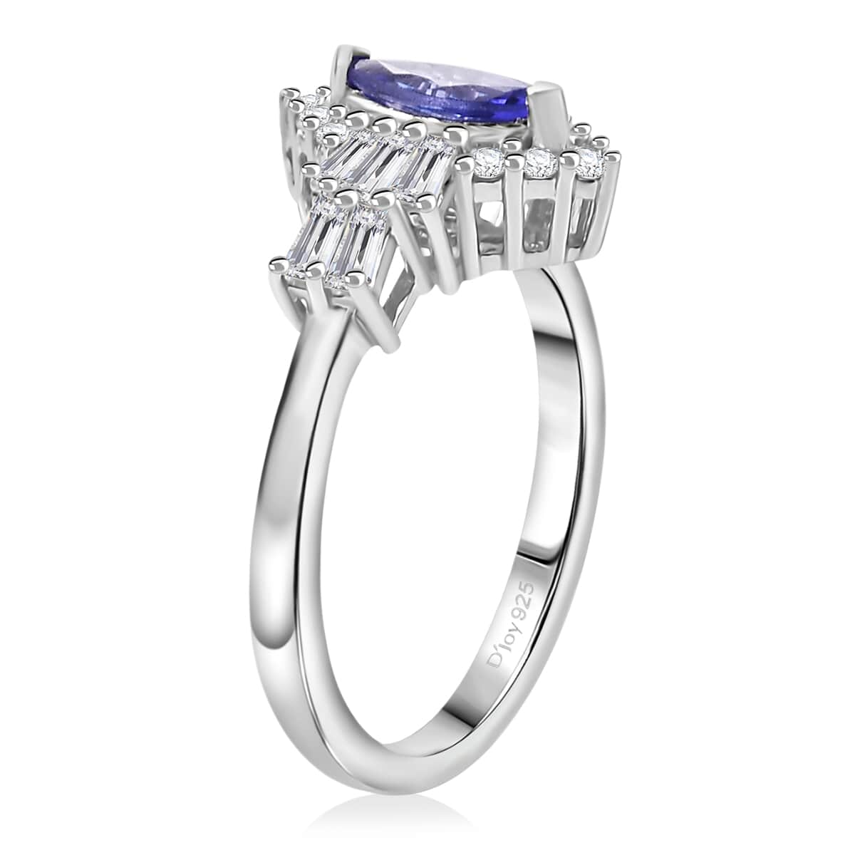 AAA Tanzanite and Moissanite 1.20 ctw Ballerina Ring in Rhodium Over Sterling Silver (Size 7.0) image number 3