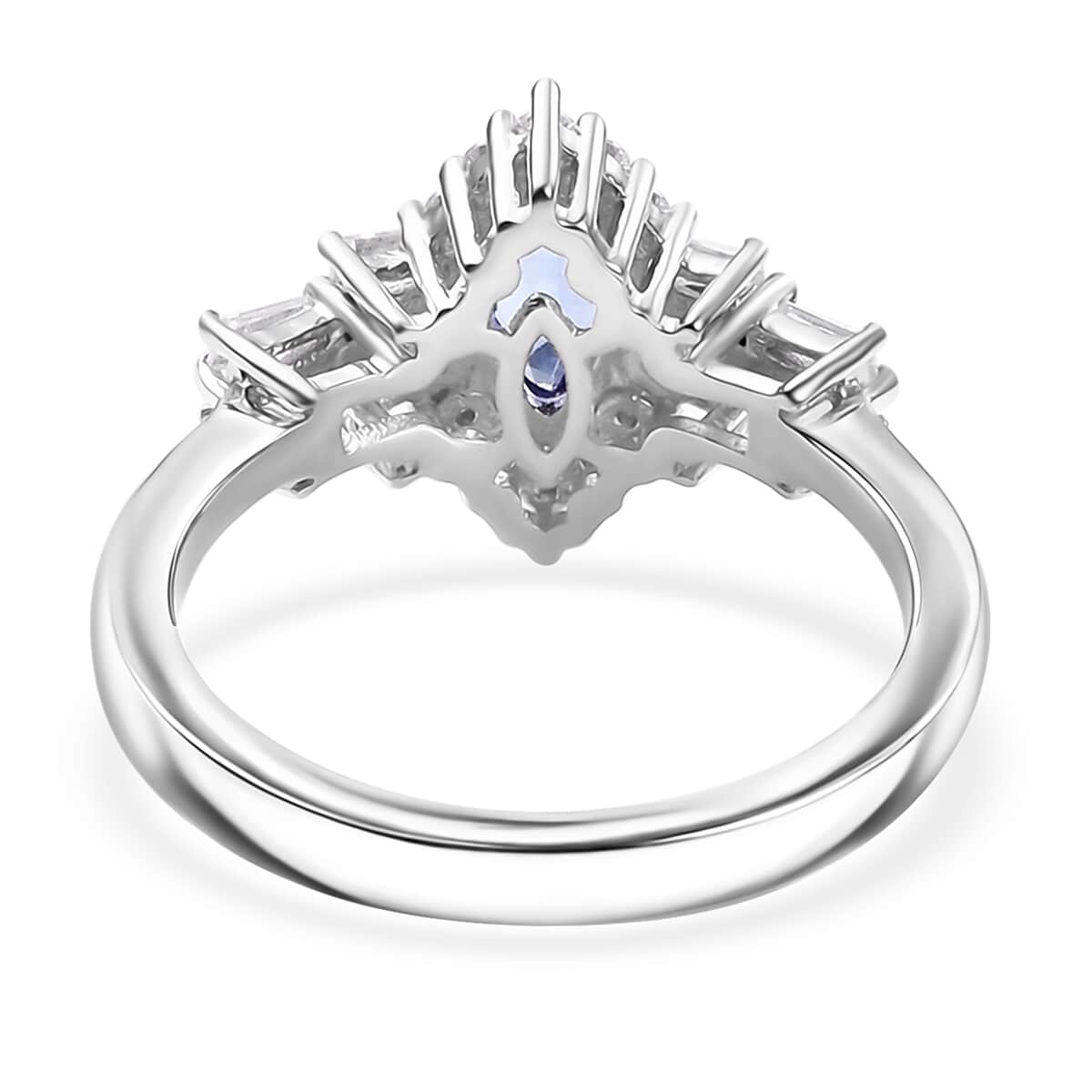 AAA Tanzanite and Moissanite 1.20 ctw Ballerina Ring in Rhodium Over Sterling Silver (Size 7.0) image number 4