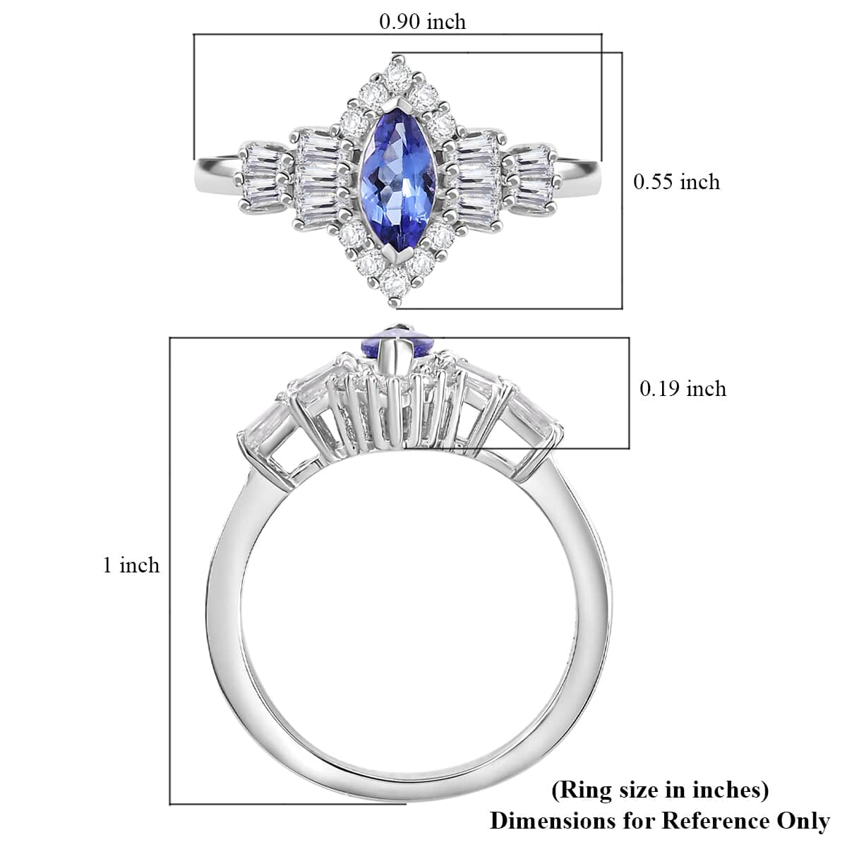 AAA Tanzanite and Moissanite 1.20 ctw Ballerina Ring in Rhodium Over Sterling Silver (Size 7.0) image number 5