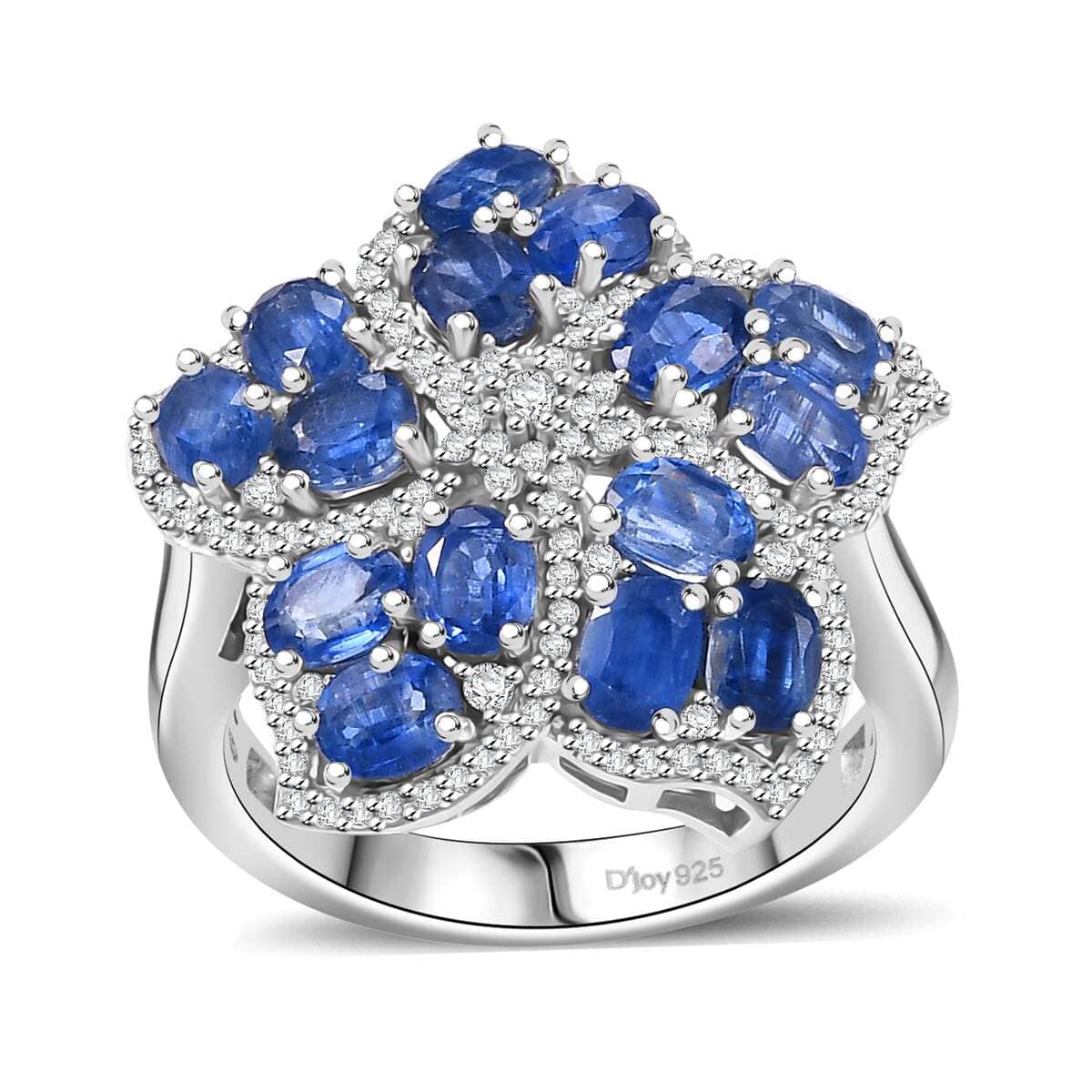 Kashmir Kyanite and White Zircon 4.40 ctw Floral Ring in Rhodium Over Sterling Silver (Size 10.0) image number 0