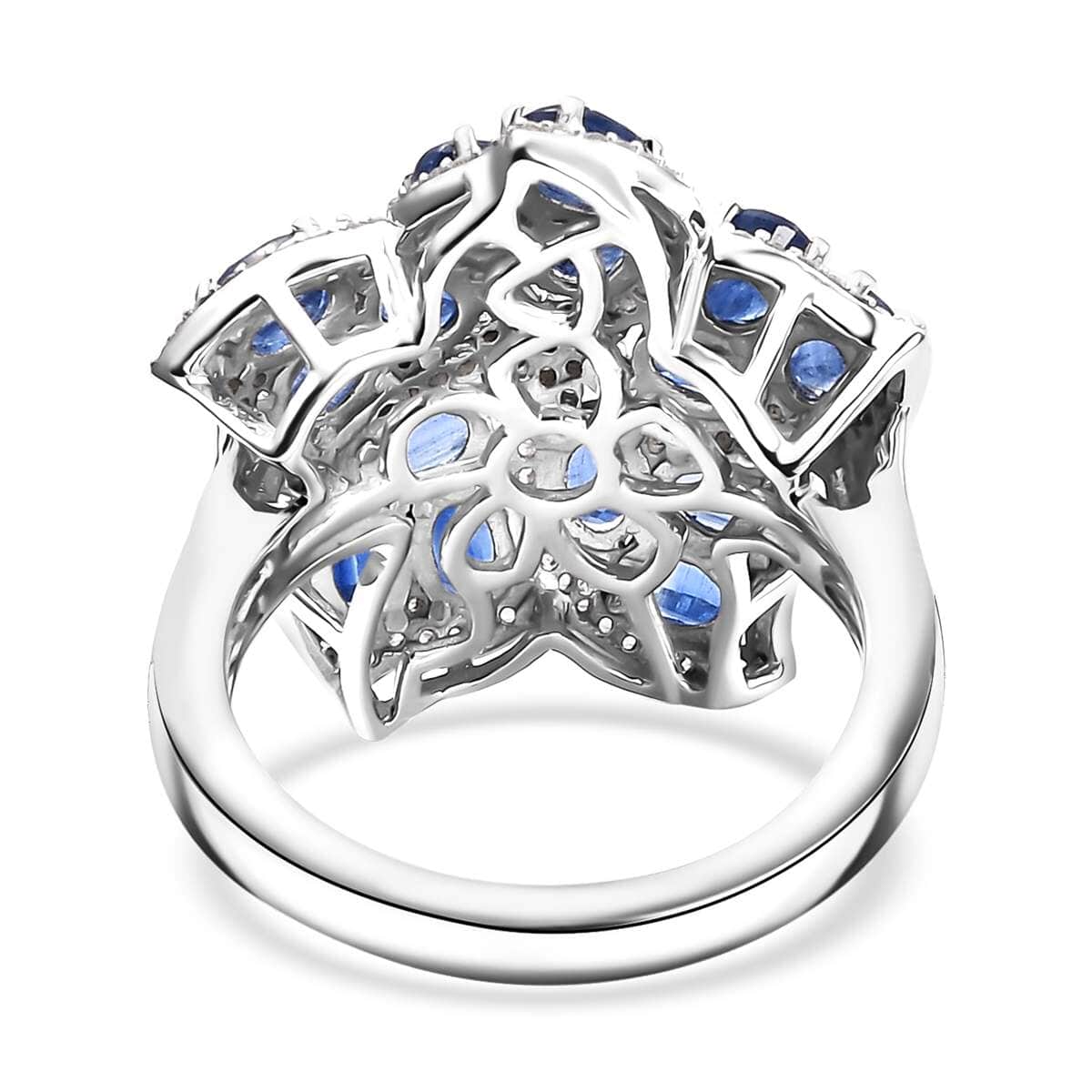 Kashmir Kyanite and White Zircon 4.40 ctw Floral Ring in Rhodium Over Sterling Silver (Size 10.0) image number 4