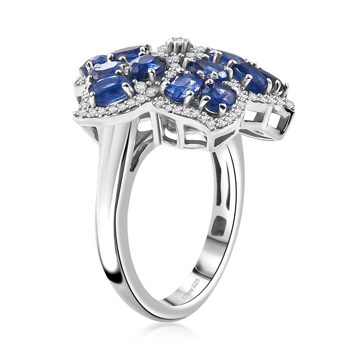 Kashmir Kyanite and White Zircon 4.40 ctw Floral Ring in Rhodium Over Sterling Silver (Size 8.0) image number 3