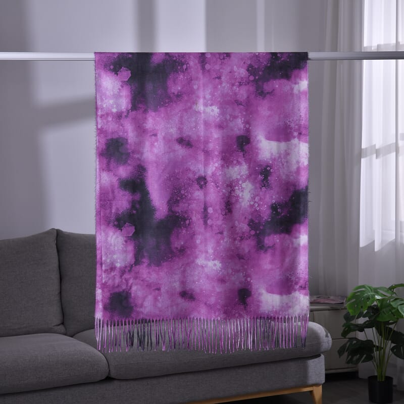 Purple Art Polyester Scarf with Tassel Trim