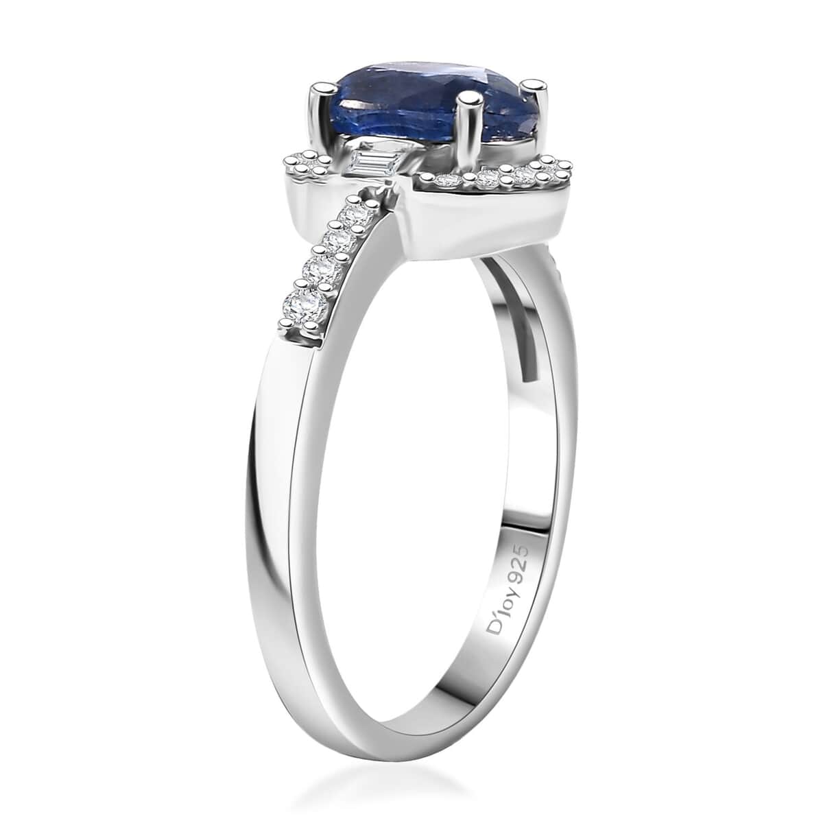 Kashmir Kyanite, Moissanite Halo Ring in Rhodium Over Sterling Silver (Size 7.0) 1.90 ctw image number 3