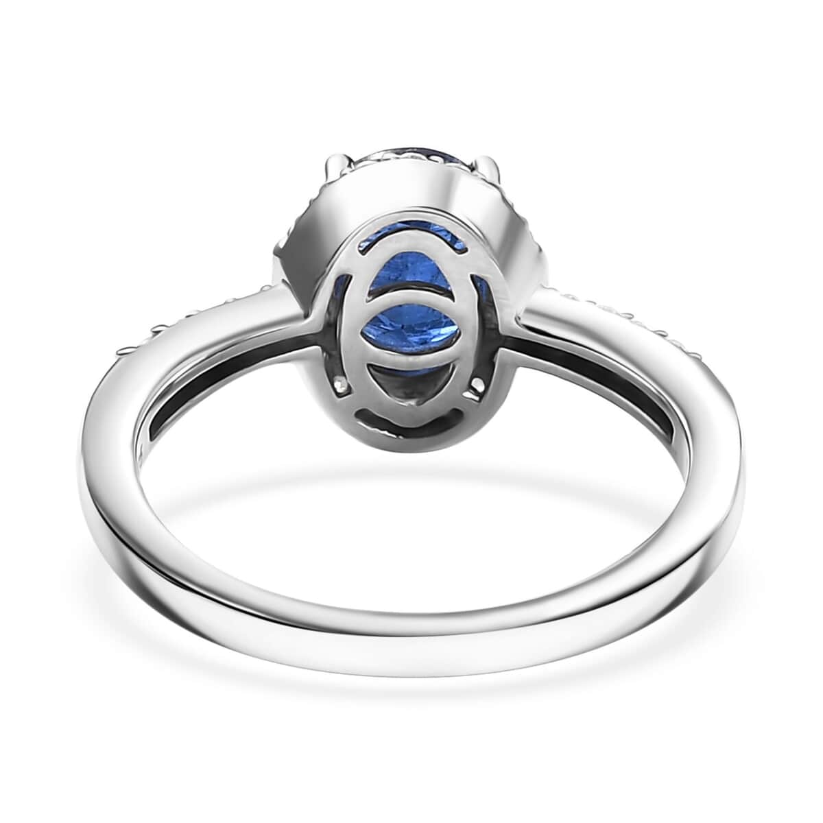 Kashmir Kyanite, Moissanite Halo Ring in Rhodium Over Sterling Silver (Size 7.0) 1.90 ctw image number 4