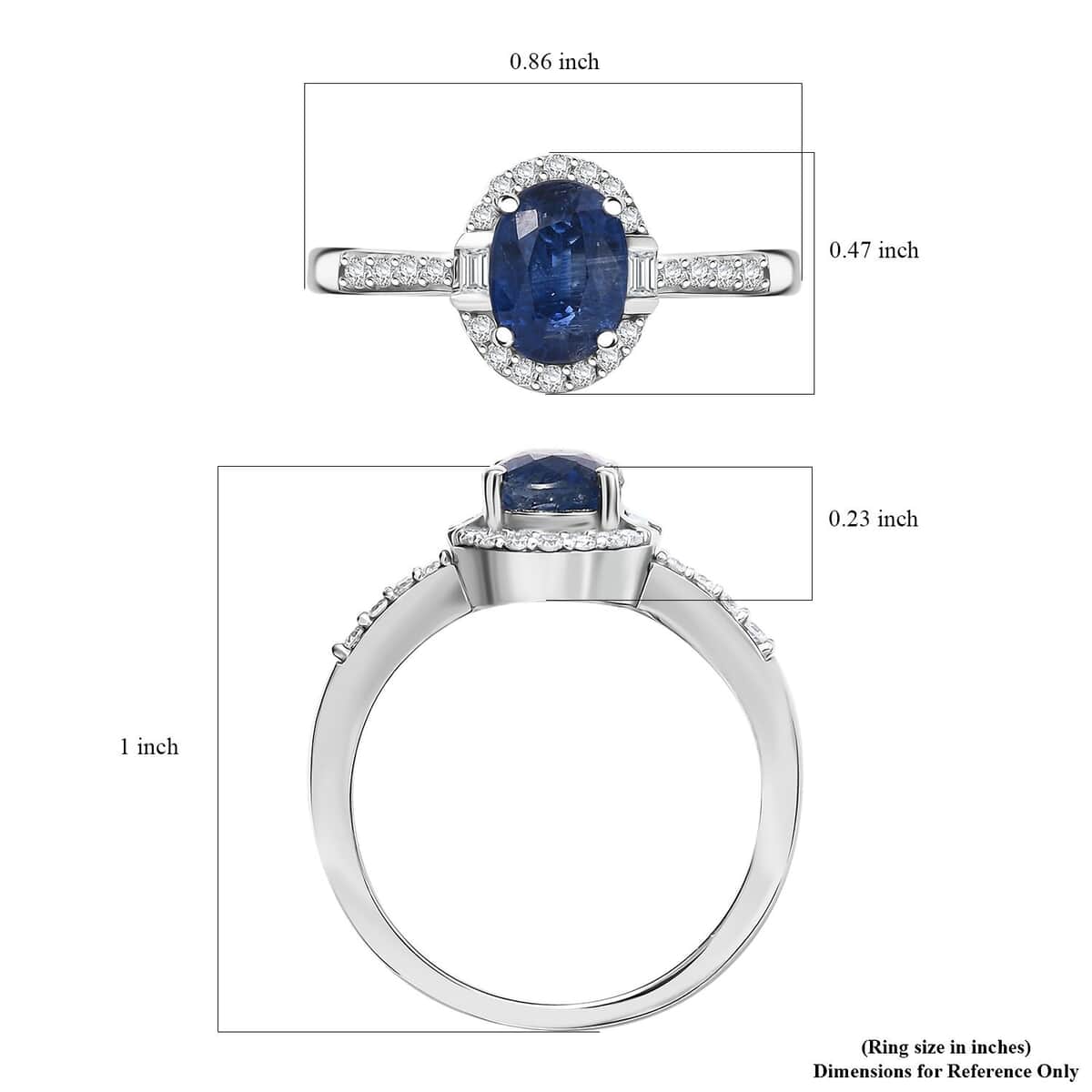 Kashmir Kyanite, Moissanite Halo Ring in Rhodium Over Sterling Silver (Size 7.0) 1.90 ctw image number 5