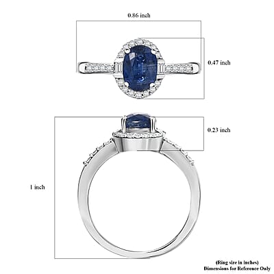 Kashmir Kyanite and Moissanite 1.90 ctw Halo Ring in Rhodium Over Sterling Silver (Size 10.0)