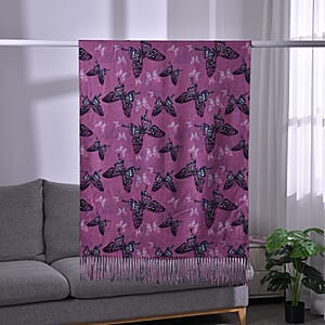 Tamsy Pink Butterfly Polyester Scarf with Tassel Trim 