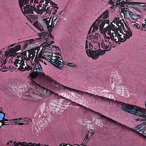 Tamsy Pink Butterfly Polyester Scarf with Tassel Trim 