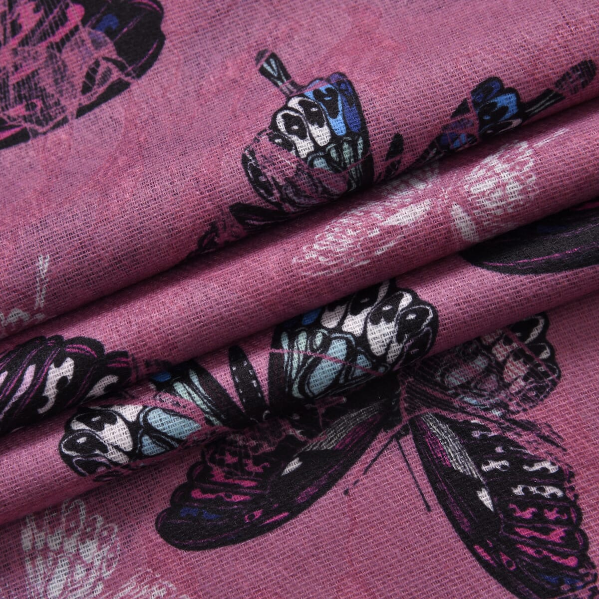 Pink Butterfly Polyester Scarf with Tassel Trim  image number 4