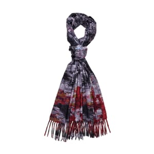 Grey Abstract Polyester Scarf with Tassel Trim