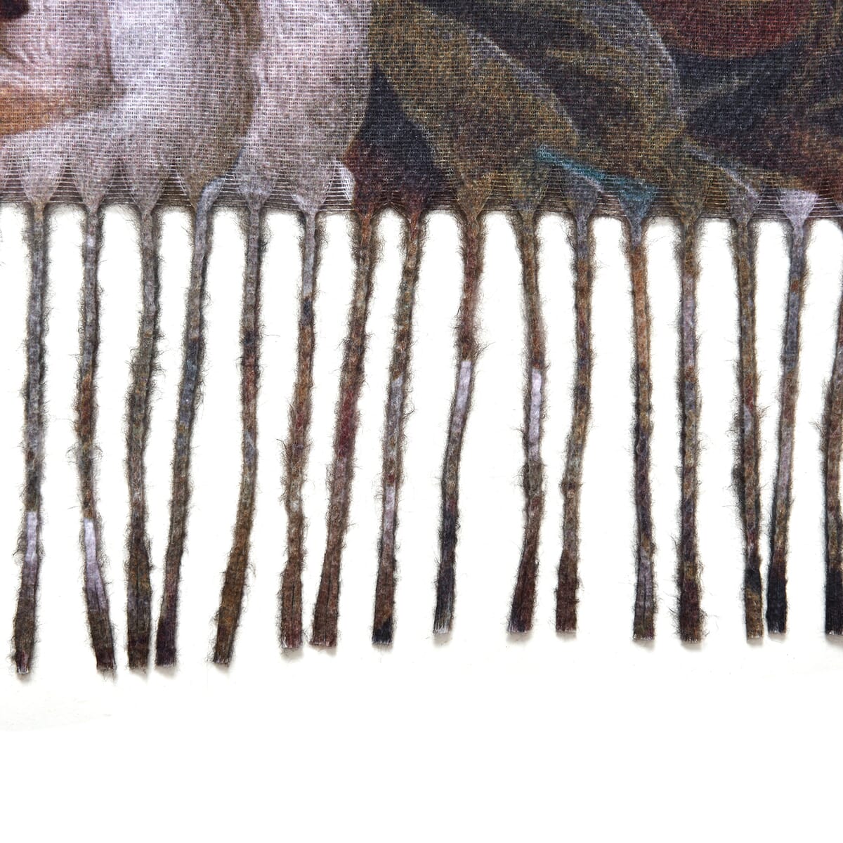 Tan Floral Polyester Scarf with Tassel Trim image number 2