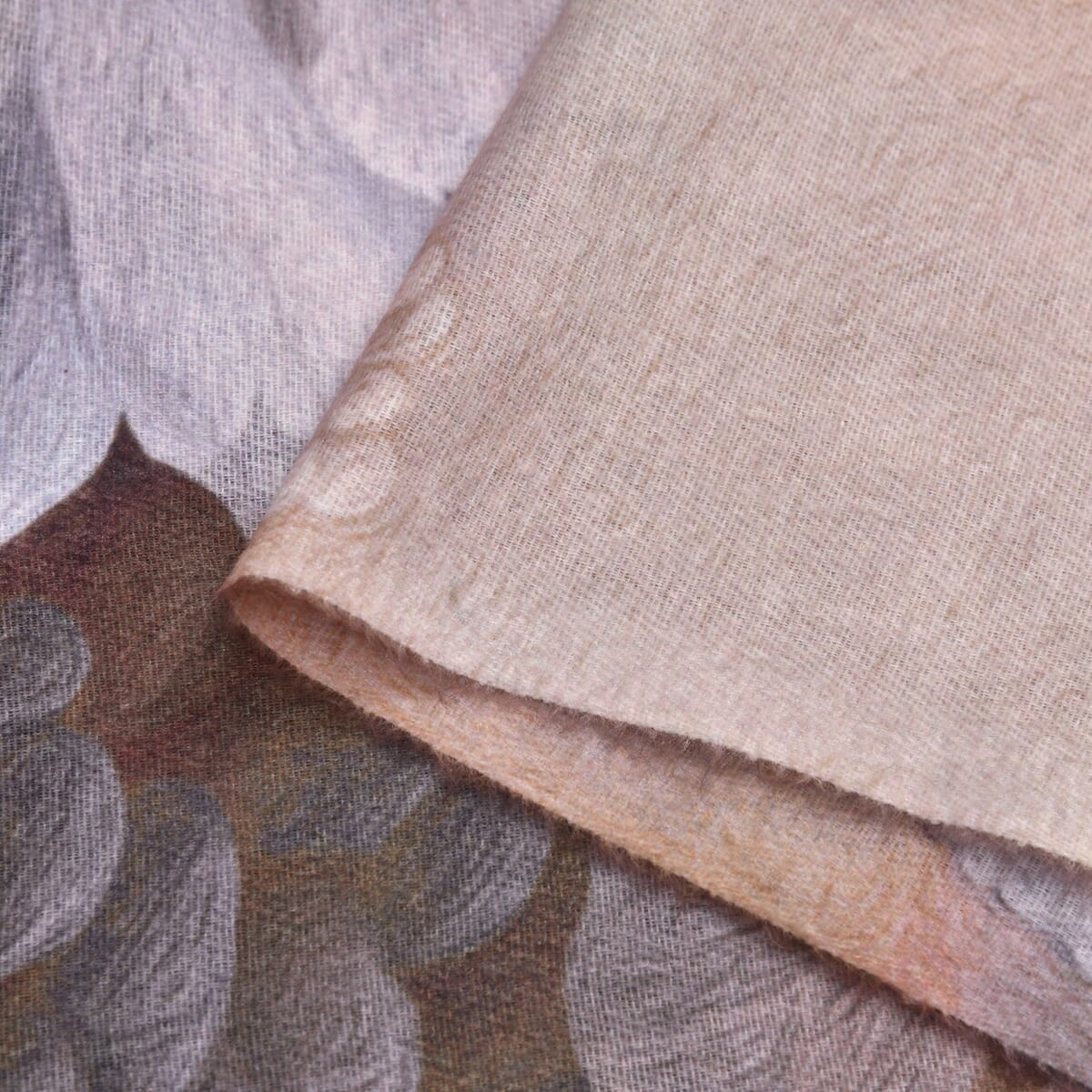 Tan Floral Polyester Scarf with Tassel Trim image number 3