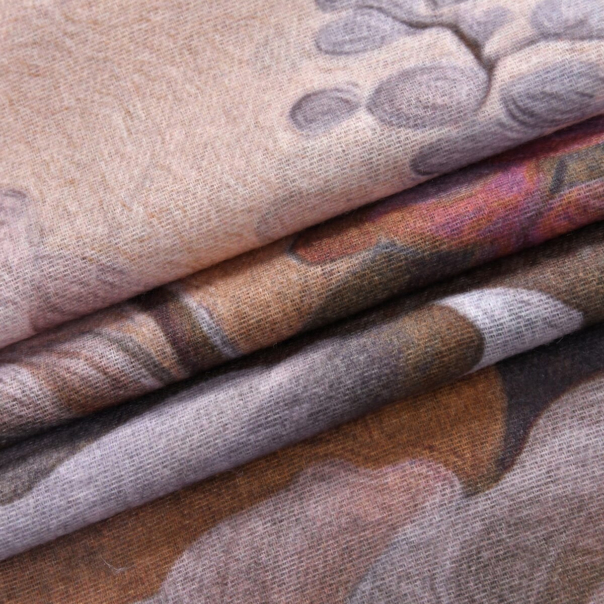 Tan Floral Polyester Scarf with Tassel Trim image number 4