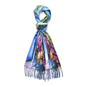 Multi Landscape Polyester Scarf with Tassel Trim