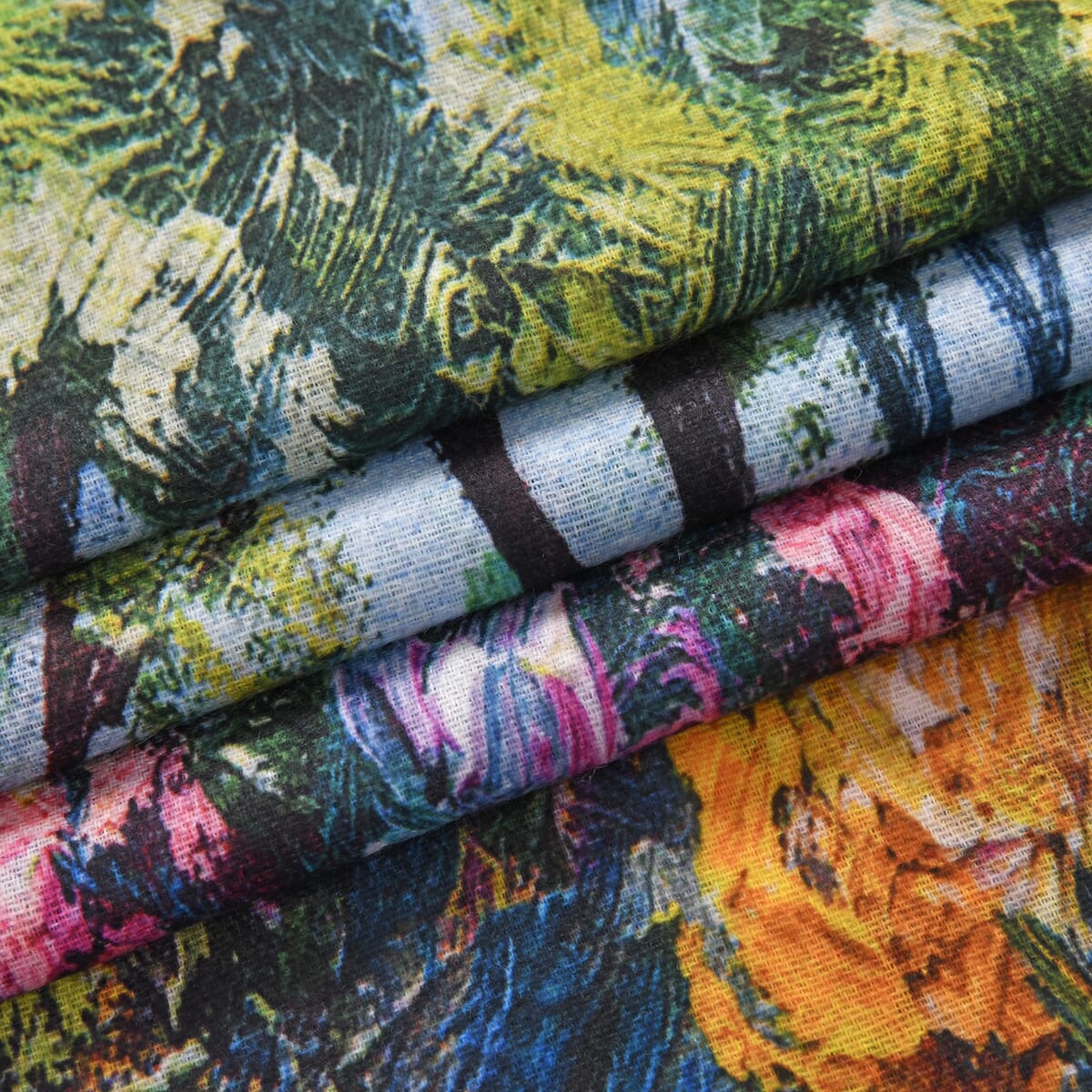 Multi Landscape Polyester Scarf with Tassel Trim image number 4