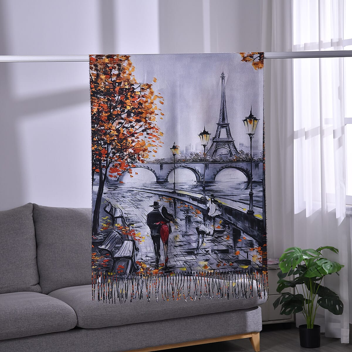 Tamsy Paris Street Polyester Scarf with Tassel Trim image number 1