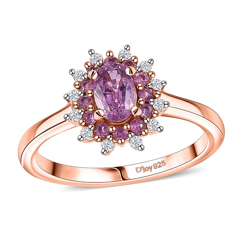 D'Joy Premium Madagascar Purple Sapphire and Multi Gemstone 0.90 ctw Ring in 18K Vermeil Rose Gold Over Sterling Silver (Size 10.0)
