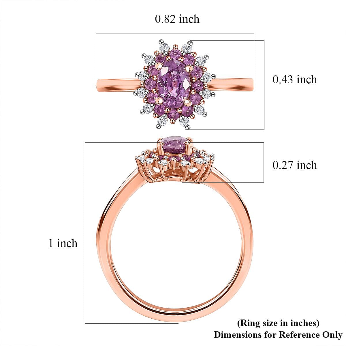 D'Joy Premium Madagascar Purple Sapphire and Multi Gemstone 0.90 ctw Ring in 18K Vermeil Rose Gold Over Sterling Silver (Size 10.0)
