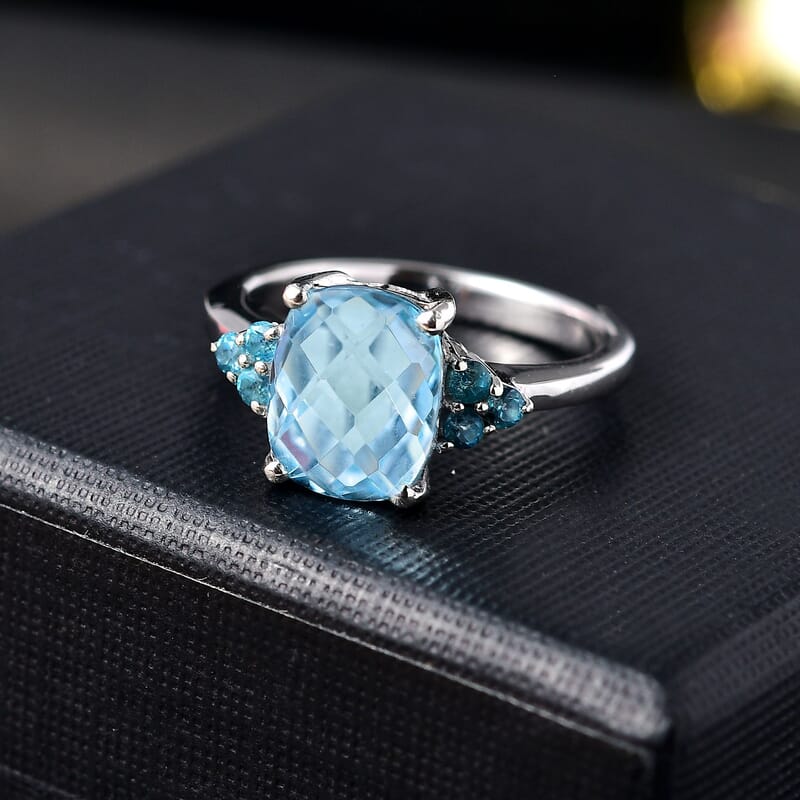 D'Joy Sky Blue Topaz and Signity Pariaba Topaz 3.90 ctw Ring in Platinum Over Sterling Silver (Size 10.0)