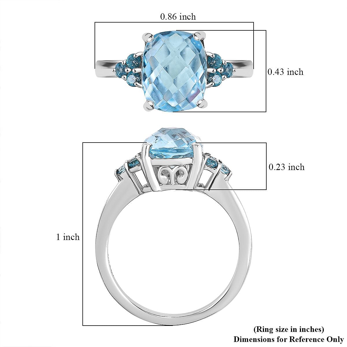 Sky Blue Topaz and Signity Pariaba Topaz 3.90 ctw Ring in Platinum Over Sterling Silver (Size 6.0) image number 5