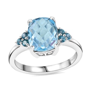 Sky Blue Topaz and Signity Pariaba Topaz 3.90 ctw Ring in Platinum Over Sterling Silver (Size 8.0)