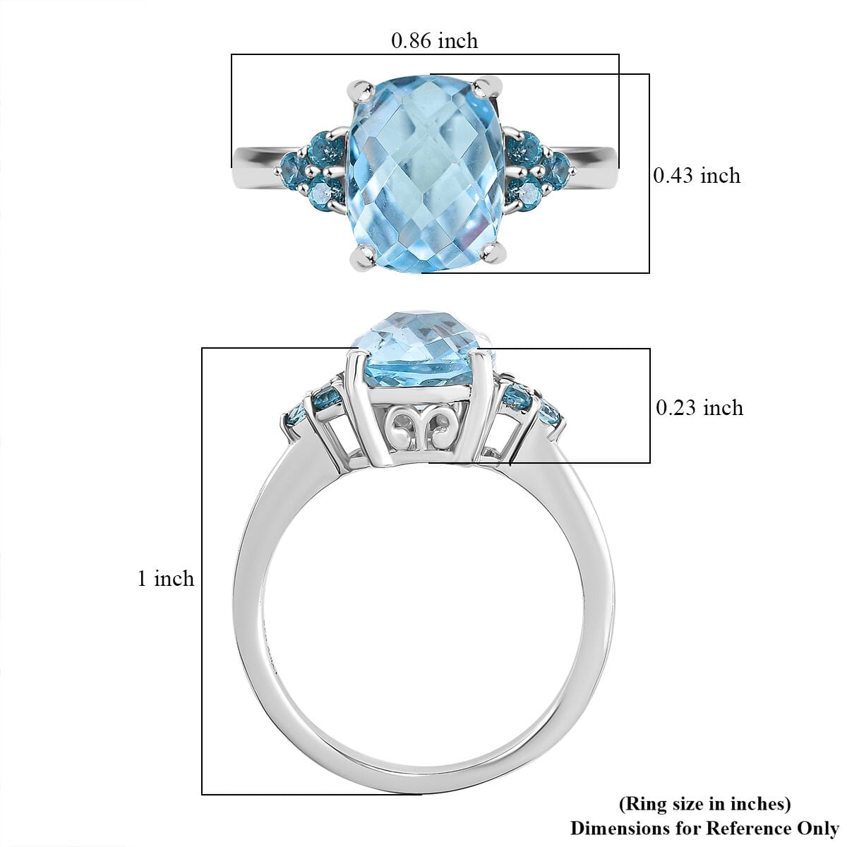 Sky Blue Topaz and Signity Pariaba Topaz 3.90 ctw Ring in Platinum Over Sterling Silver (Size 8.0) image number 5