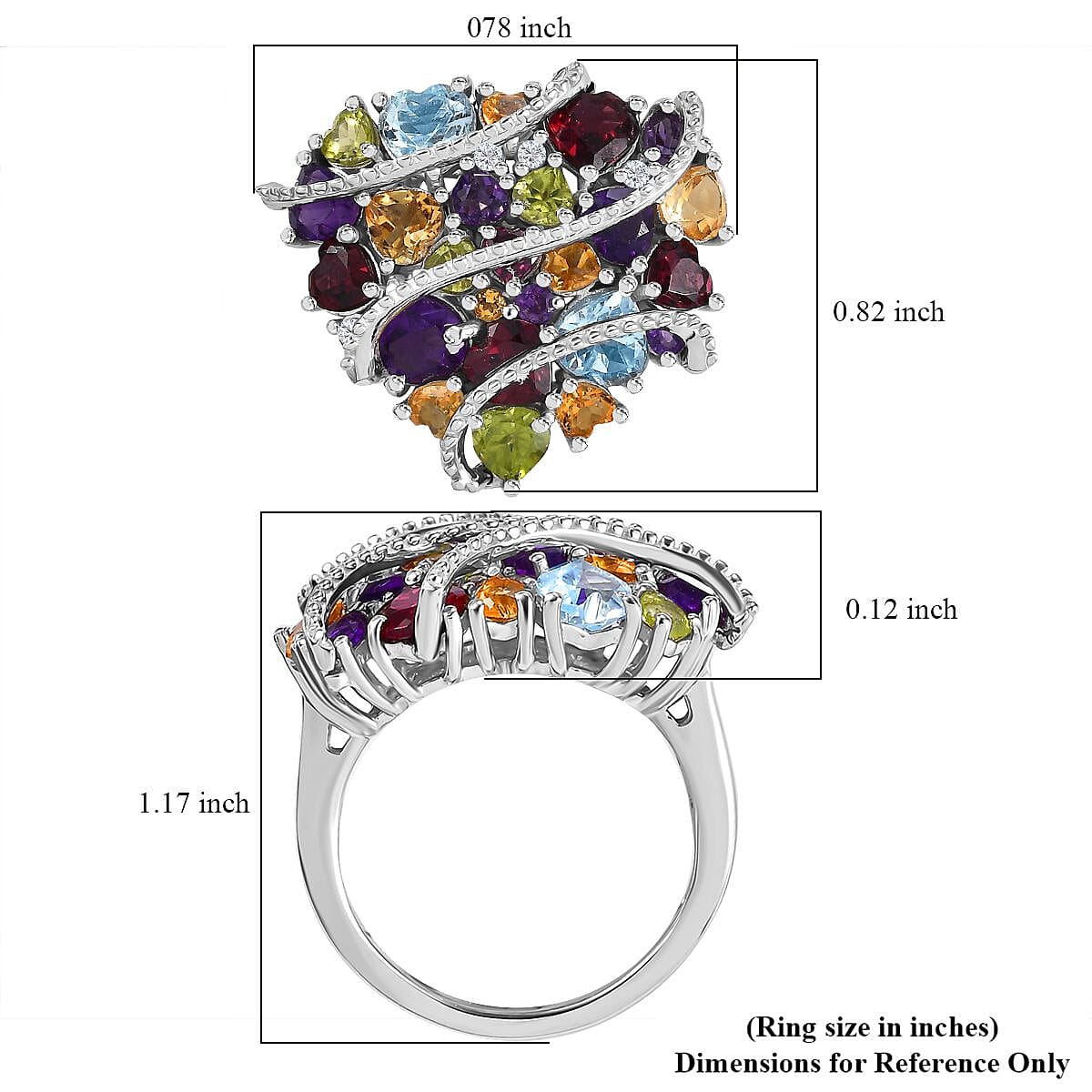 GP Amore Collection Multi Gemstone 5.70 ctw Eternal Love Ring in Rhodium Over Sterling Silver (Size 10.0)