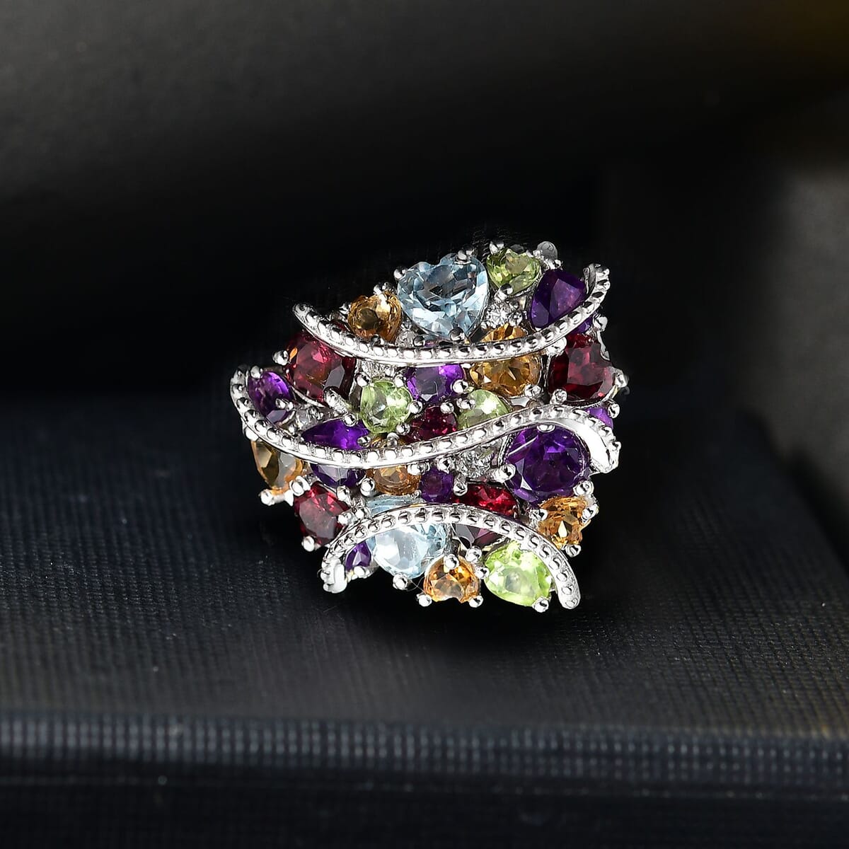 GP Amore Collection Multi Gemstone 5.70 ctw Eternal Love Ring in Rhodium Over Sterling Silver (Size 6.0) image number 1
