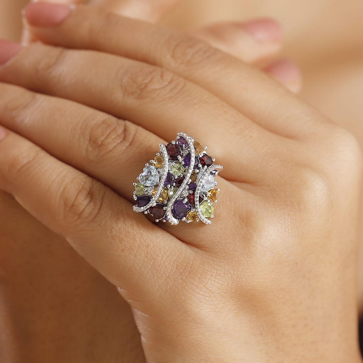 GP Amore Collection Multi Gemstone 5.70 ctw Eternal Love Ring in Rhodium Over Sterling Silver (Size 6.0) image number 2