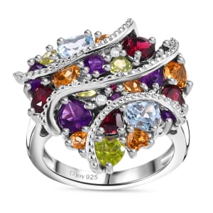 GP Amore Collection Multi Gemstone 5.70 ctw Eternal Love Ring in Rhodium Over Sterling Silver (Size 8.0)