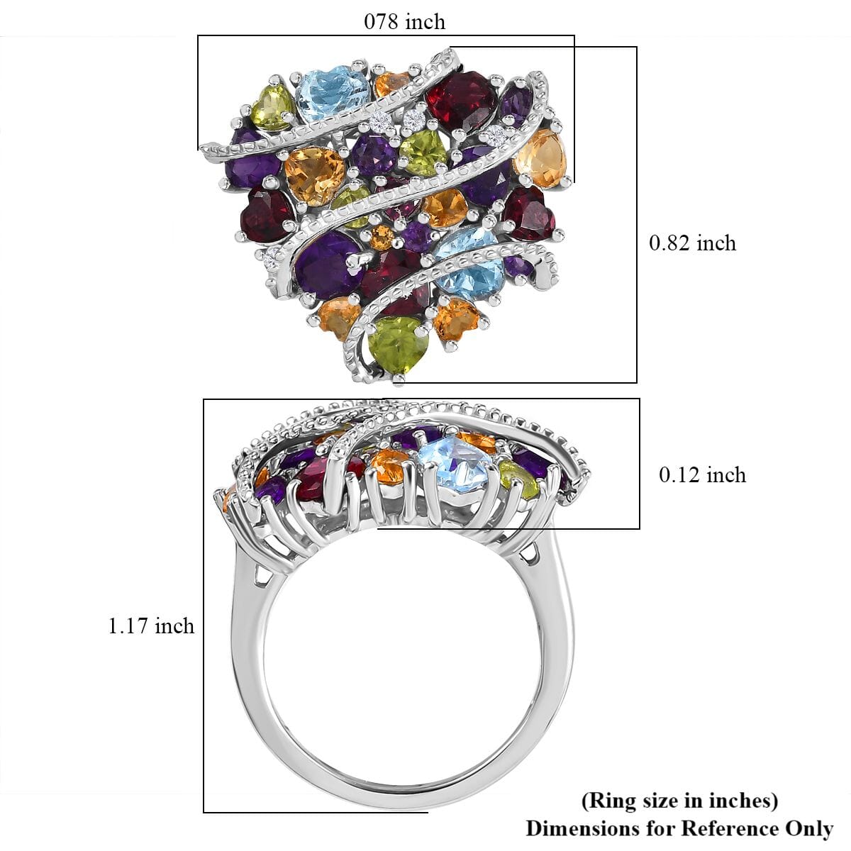GP Amore Collection Multi Gemstone 5.70 ctw Eternal Love Ring in Rhodium Over Sterling Silver (Size 8.0) image number 5