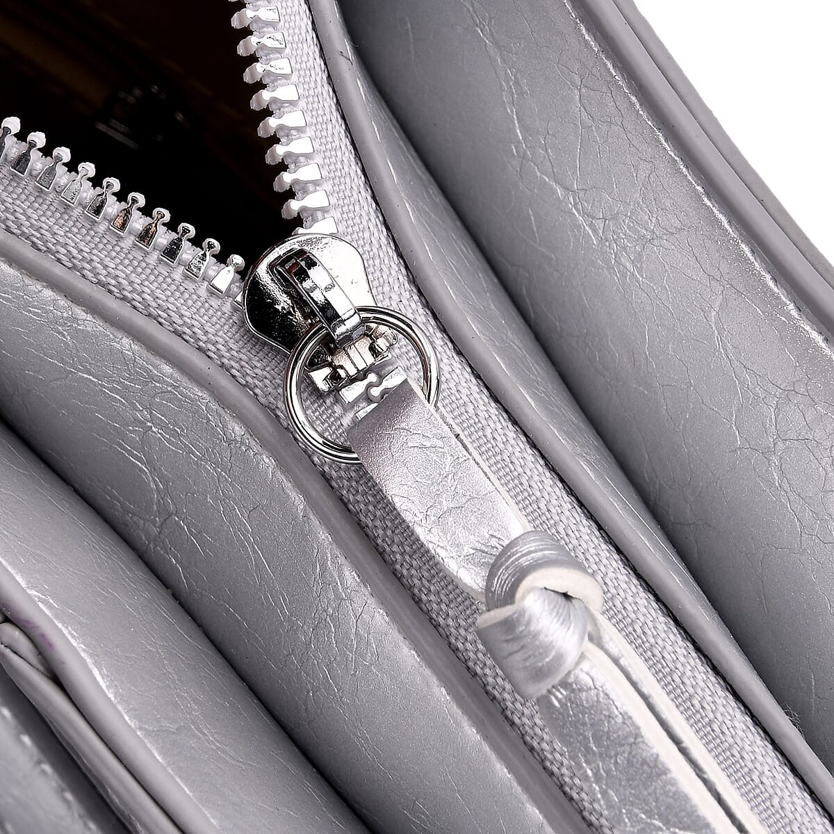 Silver Fashion Forward Faux Leather Rivet Tote Bag with Top Double Handle image number 6