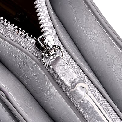 Silver Fashion Forward Faux Leather Rivet Tote Bag with Top Double Handle